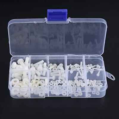 Bild av 150 st skruvsats muttrar brickor blandade vit nylon kit M2 M2.5 M3 M4 M5