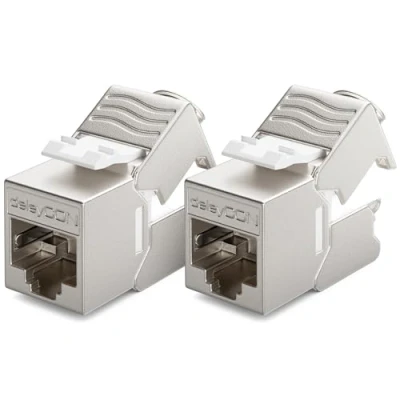 Bild av deleyCON 2x CAT6a MINI Keystone Jack modul Patchkabel Nätverkskabelkontakt 30 mm (3 cm) Lång STP skärmning RJ45 sockel Nätverksuttag Patch Panel hållareförlängning