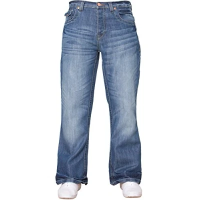 Bild av APT Lediga arbetsjeans för män, Blå, bootcut, avslappnade, storlek 3034, Lätt tvätt, 32W x 32L