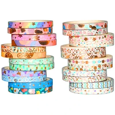 Bild av YUBX Washi Tape 24 rullar maskeringstejp, 5 mm brett bladtryckt dekorativt självhäftande band för scrapbooking hantverk, bullett, tidning, planering, gåvor, dekoration (Candy 24)
