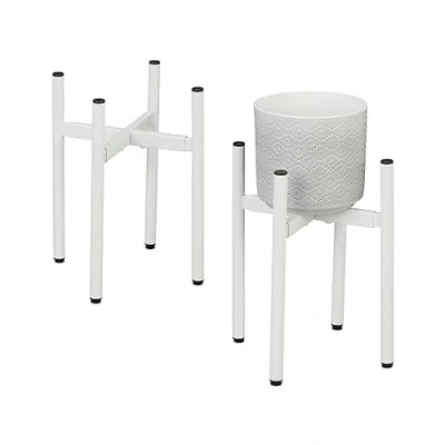 Bild av Relaxdays växtstativ, justerbar bredd, B x D: 26 37 cm, metall blomkruksställ, inomhus, vit, set om 2
