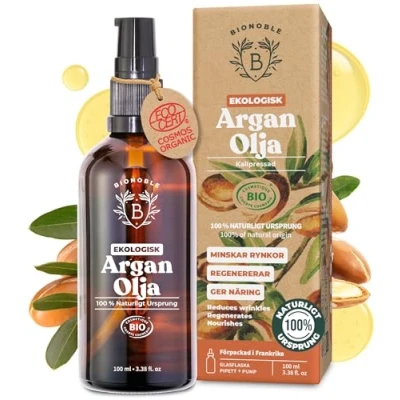 Bild av EKOLOGISK ARGANOLJA 100% Ren, Naturlig &amp; Kallpressad Ansikte, Kropp, Hår, Skägg, Naglar Vegan Cruelty Free Argan Oil Glasflaska + Pipett Pump (100ml)