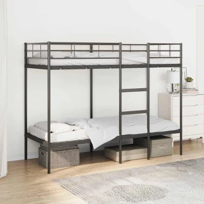 Bild av vidaXL våningssäng utan madrass svart 75x190 cm stål, sängram, sängbotten, sovrum möbler, loftsäng, ram, enkel sängram
