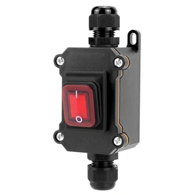 Bild av QWORK® IP65 vattentät inline sladdbrytare med röd indikatorlampa, 220 V 30 A, DPST vippströmbrytare, dubbel position på/av kontroll