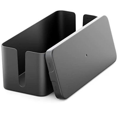 Bild av deleyCON Kabelhanternig Box Kabel Organiserare Kabellåda 32,7cm x 13,5cm 12,5cm Robust Plast 2 Sidomonterade Kabelledare Skydd och Säkerhet Svart