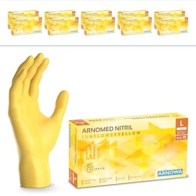 Bild av ARNOMED engångshandskar gula, nitrilhandskar L, med 2000 st, puderfria, latexfria gummihandskar, finns i XS, S, M &amp; L