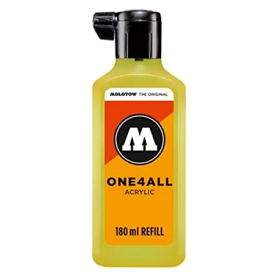 Bild av Molotow ONE4ALL Refill Akryl, färg 220 neongul, flytande 180 ml, påfyllningsbläck för permanenta markörer