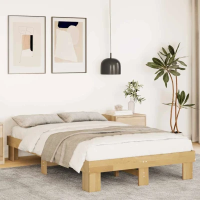 Bild av vidaXL Sängram utan madrass 120x200 cm massiv trä ek, sovrumsmöbler, sängbotten, dubbelsäng, säng, träsäng, massivt panel säng