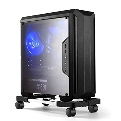 Bild av CPU stativ, Hmseng datorskrivbord stativ 4 med hjul, universell justerbar bas kan bära 25 kg. svart
