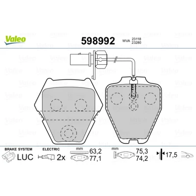 Bild av VALEO 598992 Jeu de plaquettes frein Essieu Avant contact signal d&#039;usure inclus avec tôle anti bruit AUDI: A4 B5 Avant, A6 C5