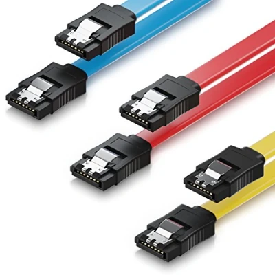 Bild av deleyCON 3x 50cm SATA III Kabel i Set S ATA 3 Datakabel HDD SSD Anslutningskabel Metallklämma 6 GBit/s 2 Raka L Typ Pluggar Gul/Röd/Blå