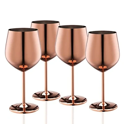 Bild av WOTOR vinglas i rostfritt stål, set med 4, 540 ml okrossbara och bärbara metall stjälk för utomhusbruk, resor, camping pool (roséguld)