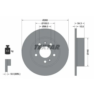 Bild av TEXTAR 92096300 Disque de frein 265 10,5 05/07 108 plein sans boulon fix roue, moyeu roue RENAULT: ESPACE 3, Avantime