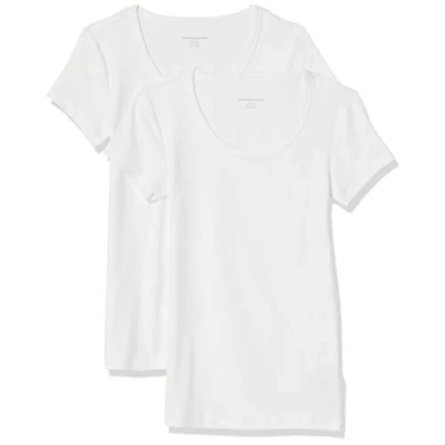 Bild av Amazon Essentials Women&#039;s T shirt med smal passform holkärm och rund hals, Pack of 2, Vit, XL