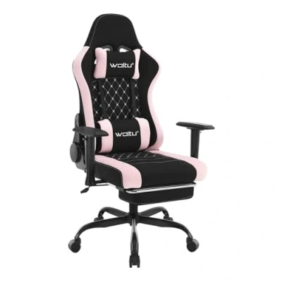 Bild av WOLTU Massagespelstol, ergonomisk kontorsstol, skrivbordsstol med nackstöd och ländryggsstöd, spelstol, 150 kg, meshtyg, svart rosa, GS09szg