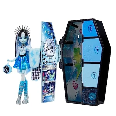 Bild av Monster High docka och modeset, Frankie Stein, Skulltimate Secrets: Fearidescent serien, utklädningsskåp med mer än 19 överraskningar, HNF75