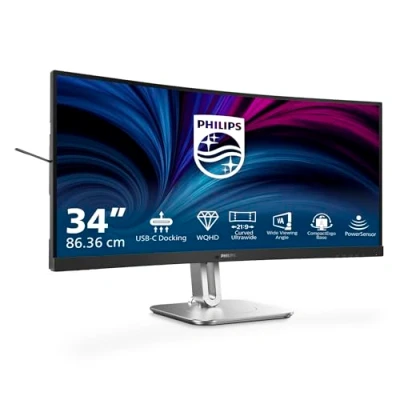 Bild av Philips 34B2U5600C WQHD 34 tums böjd bildskärm, höjdjusterbar (3440x1440, 120Hz, HDMI, DisplayPort, USB C (100W PD), RJ45, hubb) mörkgrå
