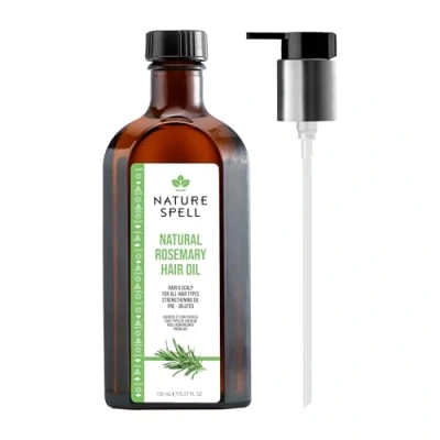 Bild av Nature Spell rosmarinolja för hår med lättpump oljedispenser 150 ml hårväxt behandla torrt skadat att rikta in sig på håravfall precisionspump,