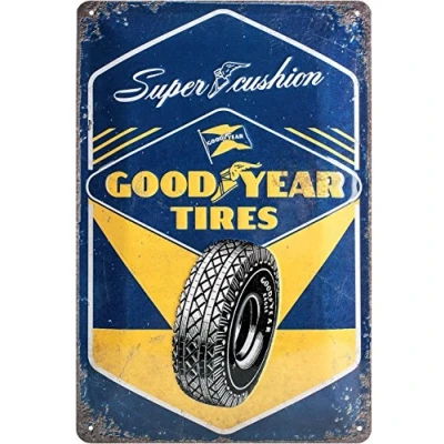 Bild av Nostalgic Art Plåtskylt i retrostil, Goodyear Super Cushion Presentidé för bil och motorcykelfantaster, av metall, Deko vintagedesign, 20 x 30 cm