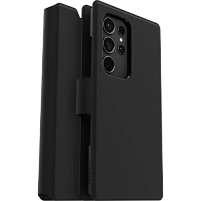 Bild av OtterBox Strada Via skal för Galaxy S23 Ultra, stöttåligt, fallsäkert, tunt, skyddande Folio med korthållare, testad till militärstandard x2, Svart