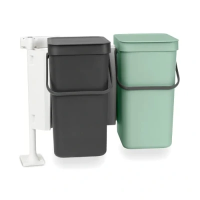 Bild av Brabantia Sort &amp; Go Recycling Mülleimer, Inbyggnadsbar Hink, Dark Grey Jade Green, 2 x 12 Liter