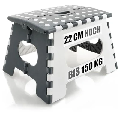 Bild av COM FOUR® viksteg med gummidubbar halkfri hopfällbar pall stegpall bärbar klätterhjälp lastkapacitet upp till 150 kg (34,5x27x22cm vit/grå 01 st)