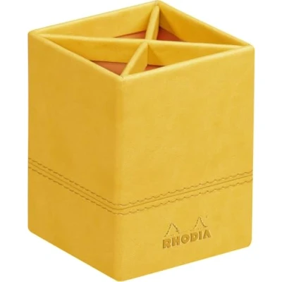 Bild av Rhodia 318916C pennhållare (8 x 8 11 cm, praktisk och slitstark, konstläder, elegant, perfekt för ditt kontor) 1 st, gul