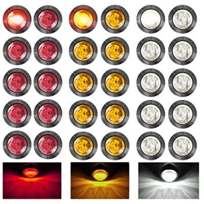 Bild av 10 stycken 3/4&quot; runda LED sidoljus för bil 1,9cm sidomarkeringsljus 12V 24V indikatorljus markeringsljus positionsljus lastbilar släpvagnar husbilar husvagnar (10 gul + röd vit)