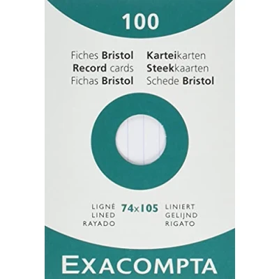 Bild av Exacompta Ref 13800B Förpackning med 100 operforerade linjerade indexkort storlek 74 x 105 mm kompatibel bläckstråleskrivare, laserskrivare och kopiatorer färg vit
