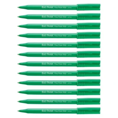 Bild av Pentel R50 kulspetspenna grön tunna vattenbaserad 0,8 mm spets 0,4 linje ref D [Paket med 12]