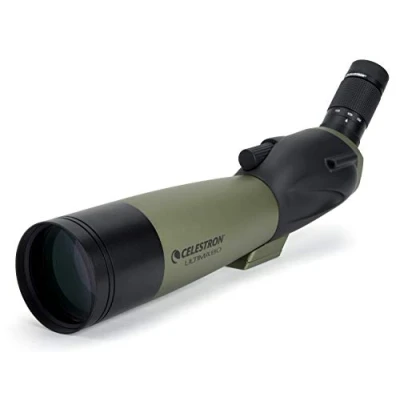 Bild av Celestron 52250 Ultima 20 60x80mm vinklat refraktor sökkikarteleskop med multibelagd optik, vattentåligt gummerat rör och mjuk väska, grön
