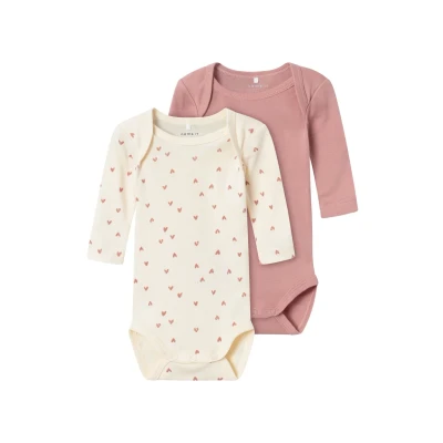Bild av ONLY Baby flicka Nbfbody 2p Ls Buttercream Hearts Noos, Buttercreme, 98