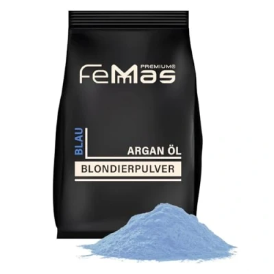 Bild av FemMas Blonderingspulver blå 500 g I med närande arganolja jämn blondering ultrastark och dammfri Hair Bleach för blekning upp till 7 nyanser
