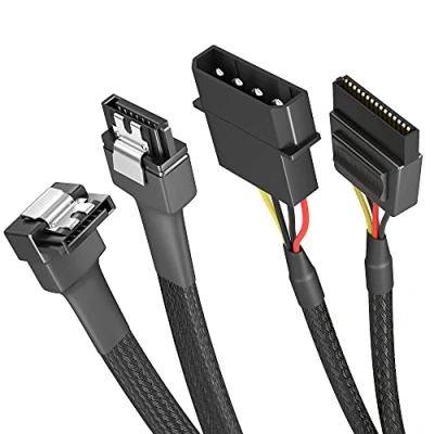 Bild av KabelDirekt 30cm 4 stifts Molex till 15 SATA strömkabel + 60cm 7 3 datakabel 6 Gbit/s vinklad 90