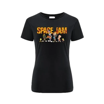 Bild av Warner Bros. Space Jam 2, 006, Kortärmad T shirt dam, 100% bomull, Ensidigt levande tryck, Size XS, Black, Sömlös design, Smidigt och elastiskt tyg för vardaglig lätthet
