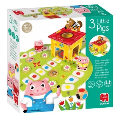 Bild av Jumbo Goula 3 Petits Cochons Jeu Coopératif Mettre Les À l&#039;Abri Avant Que Le Loup n&#039;arrive Educatif A Jouer en Famille Pour Enfants à partir de 2 ans