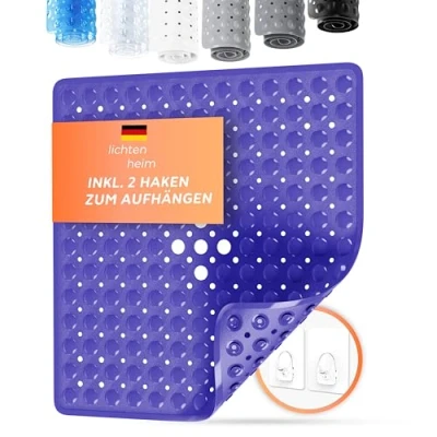 Bild av LICHTENHEIM Duschmatta, halkfri, känslig 53 x cm inkl. 2 krokar badkarsmatta halkfri matta, badkar, BPA fri badmatta, mögelresistent och tvättbar (lila)