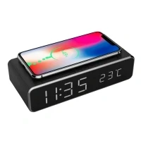 Bild av Gembird Digital alarm clock with Qi wireless charging function Black