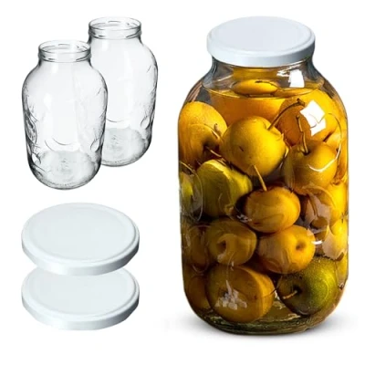 Bild av KADAX Alarm burkar 5 l, glasburk för insättning, konserveringsburkar skruvlock, fallglas, syltglas, förvaringsglas, glasburk, runda glas (vit, 2 stycken)