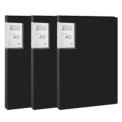 Bild av Visningsbok A4 presentationsmapp presentationsbok med 40 transparenta fodral skydd för konst, rapportblad, brev, portföljer skola kontor företag svart 3 stycken