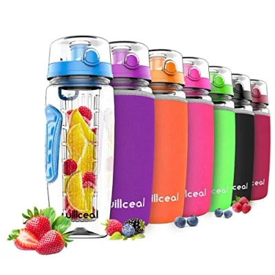 Bild av willceal Fruktinfusions vattenflaska 9,5 dl, tålig, stor BPA fri tritan, flip lock, läckagesäker design sport, camping (blå)