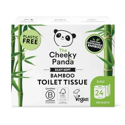 Bild av The Cheeky Panda Bambu toalettpapper i 3 lager storpack 24 rullar x 200 ark plastfritt förpackat Eco WC papper