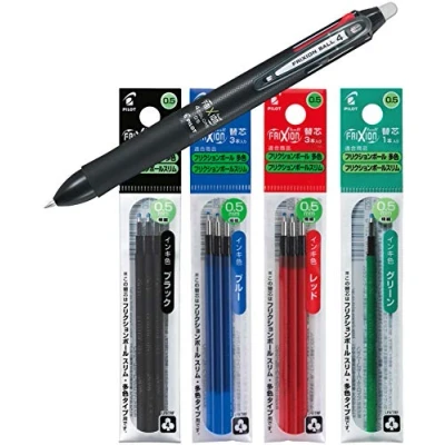 Bild av Pilot 2268001 kulspetspenna Frixion Ball 4, fyrfärgad penna, 0,5 mm, svart (svart, penna + reservpatroner)