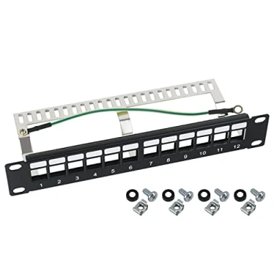 Bild av HMF 63346 02 STP Keystone patchpanel för serverskåp 10 tum 1 HE 12 portar RJ45 skärmad svart