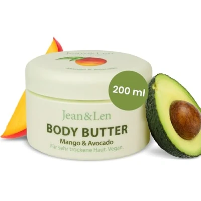 Bild av Jean &amp; Len exotisk body smör mango avokado, intensivt vårdar torr till mycket hud, med mangodoft, kroppssmör, utan parabener och silikoner, 200 ml
