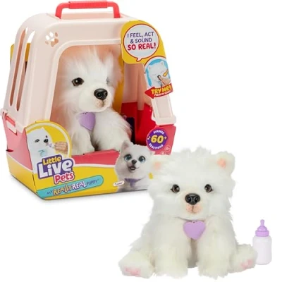 Bild av Little Live Pets My Really Real Puppy Luna; interaktiv valp; 60+ Ljud/reaktioner; realistiskt utseende; 1 av 72 varianter; lekset med transportlåda, batterier ingår; från 5 år