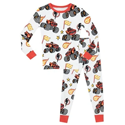 Bild av Blaze and the Monster Machines Pojkar Pyjamas Barnpyjamas i 100% Bomull Tätt Passande Pyjamasset för Långärmad Nattkläder med Trucks Motiv Vit 128