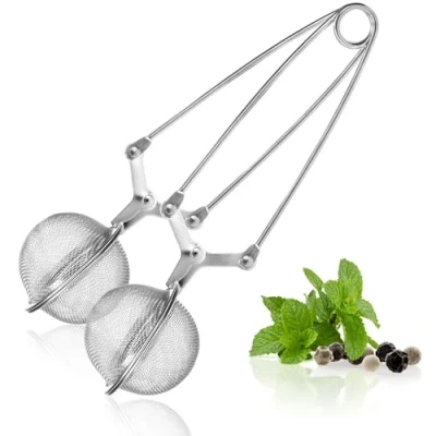 Bild av COM FOUR® 2x tetång, bollformad teinfuser gjord av 304 rostfritt stål, tesilar för löst te, siltång teälskare (02 stycken Ø 4,5 cm)