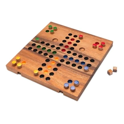 Bild av LOGOPLAY Logotyp Ludo stl. tärningsspel sällskapsspel familjespel av trä med vikbar spelbräda