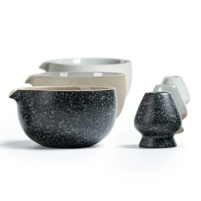 Bild av TEANAGOO Matcha Chawan, japansk naturlig stenstruktur, med visphållare, 510 ml. K17, Lt. Grey, te skål, Keramisk skålar, skål...